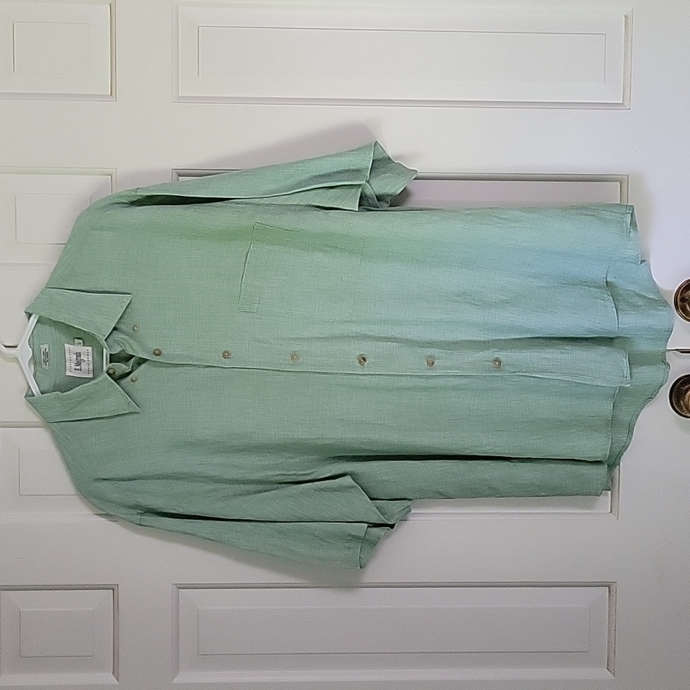 E. Magrath men's light green linen short sleeve button down shirt sz L